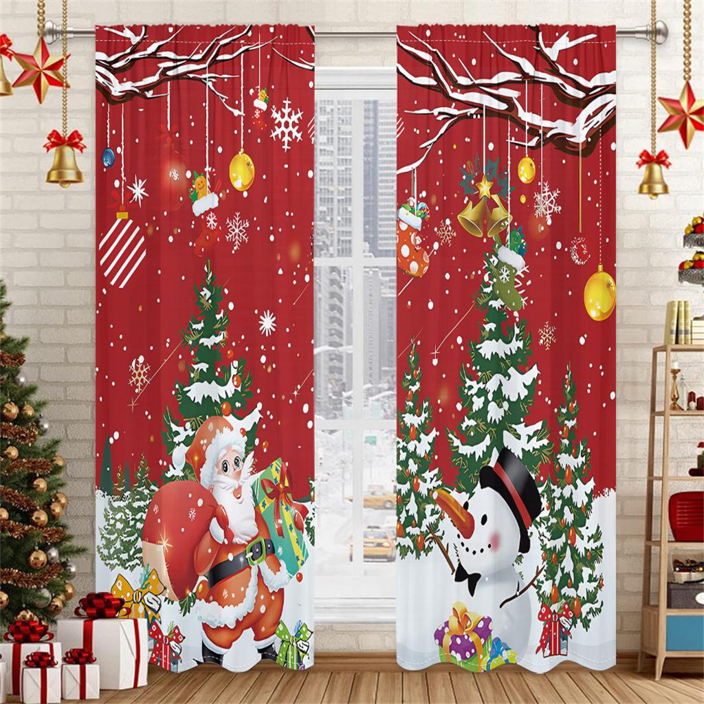 Рождественские шторы Красные панели для спальни 3D Венок Санты Праздничный декор 2 панели Рождественские праздничные оконные шторы