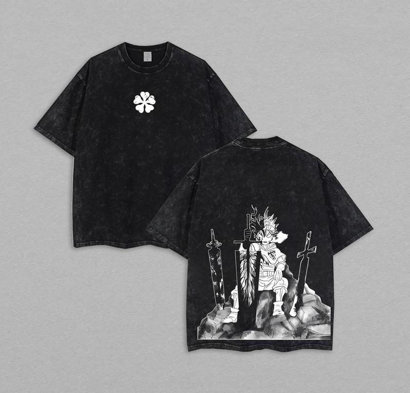 Japanese Anime Black Clover Asta Graphic T Shirt Harajuku Washed Tshirt Men Women Clothing Oversized Cotton Short Sleeve Tees