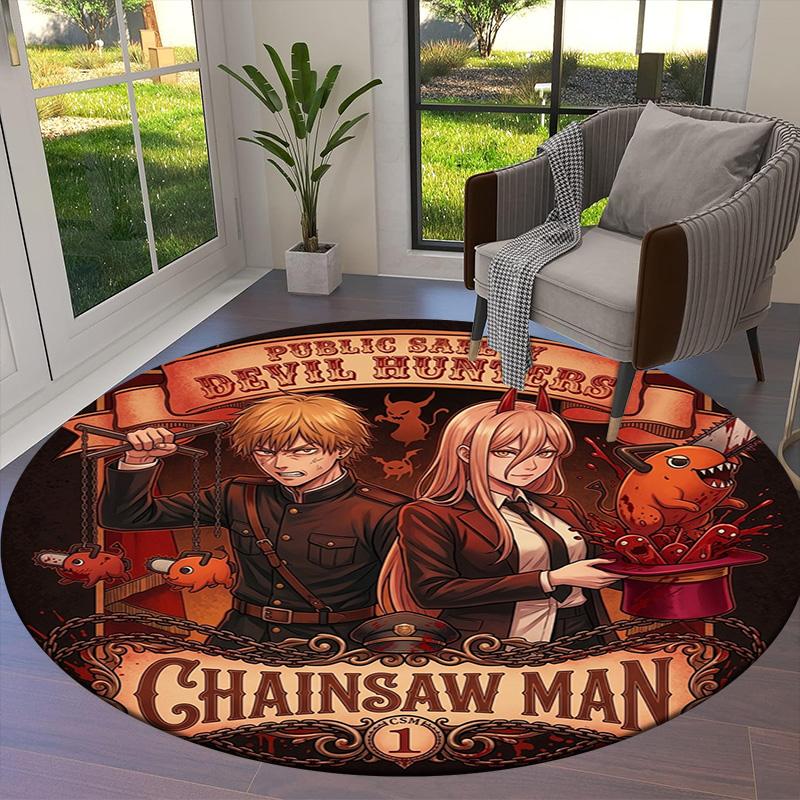 Chainsaw Man Round Area Rug Carpet Rug For Living Room Bedroom Sofa Playroom Decor Nonslip Floor Mat