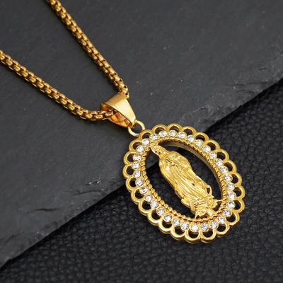 Религиозный iced out Bling CZ Подвеска Дева Мария Женская Золотой Цвет Нержавеющая Сталь Большое Ожерелье Мадонна Для Женщин Ювелирный Подарок