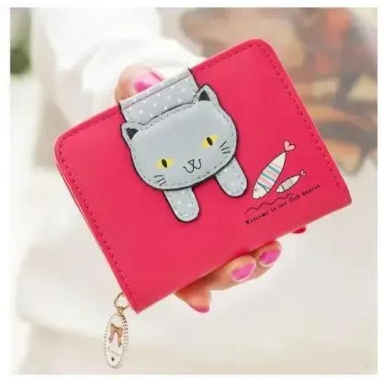 Новый женский кошелек, короткий кошелек с милым котом, кожаный маленький кошелек для монет, сумка для денег, держатель для карт, женский женский кошелек на засове