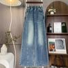2025 Plus Size Autumn Blue Basic Elastic Jeans Women Loose Denim Wide-leg Pants Big Casual Pants 6XL