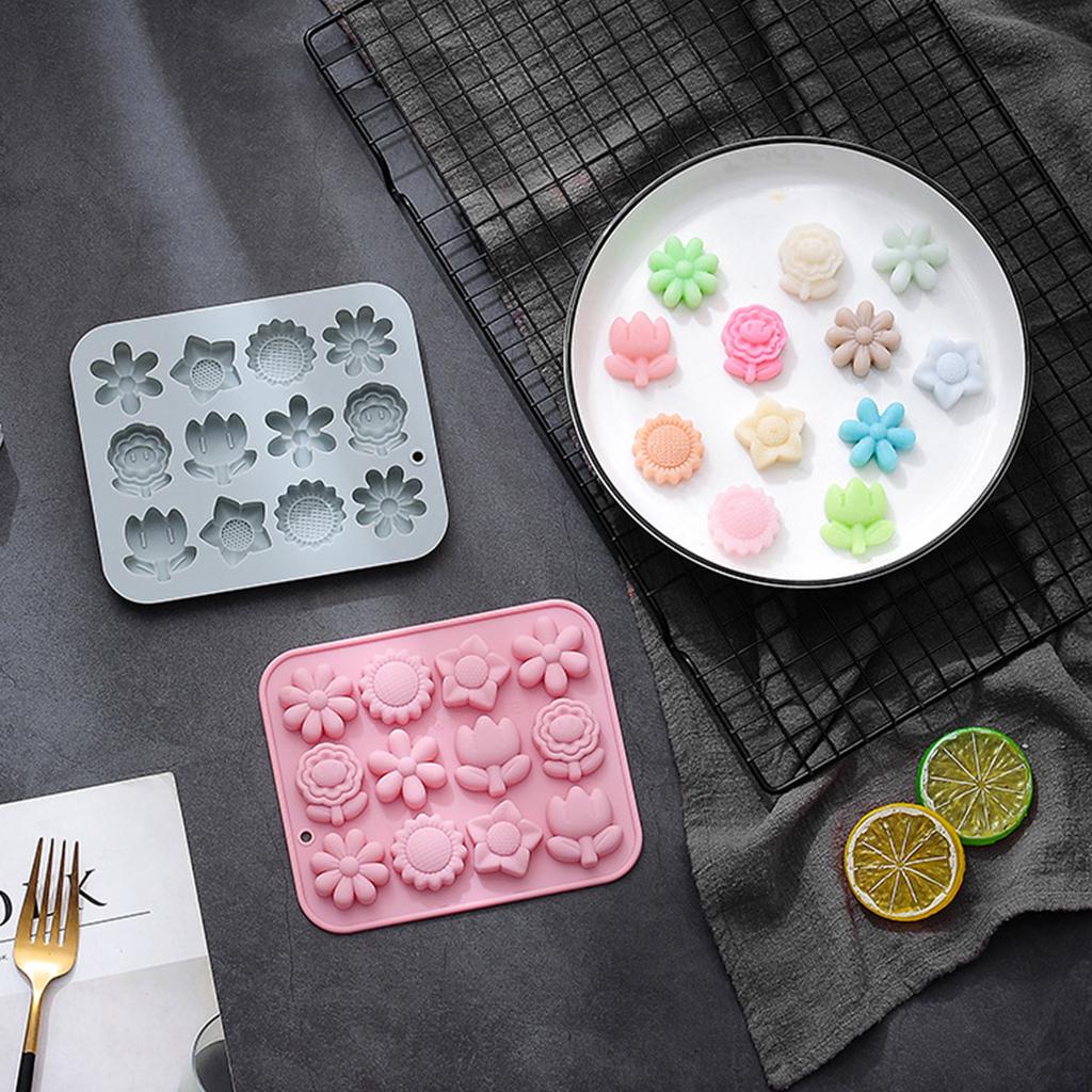 12 Holes Chocolate Moulds Flower Shaped Baking Molds Fondant Moulds Silicone Cake Mold Perfect Gift for DIY Baking Lover
