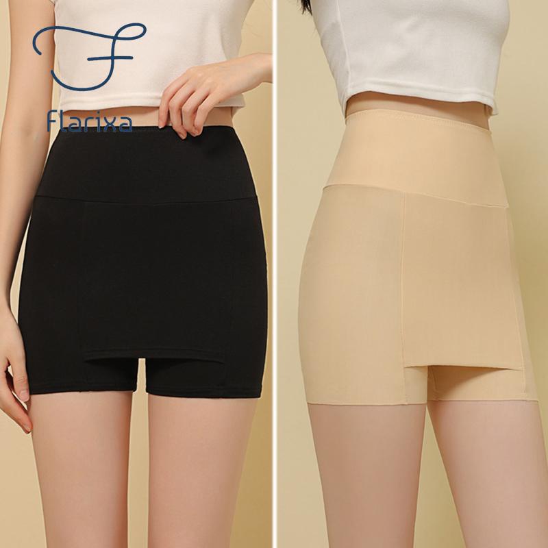 Flarixa Трусики с высокой талией, шорты-комбинации из ледяного шелка, непрозрачные боксеры, женское нижнее белье, двухслойные трусы, нижнее белье