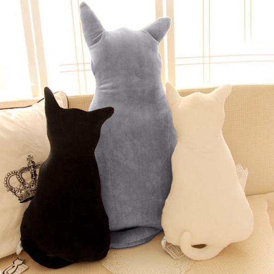 Cat Stuffed Pillow Super Soft Animal Design Plush Solid Color Doll Pillow for Living Room