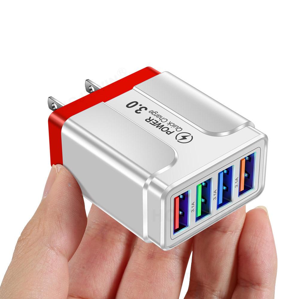 Адаптер переменного тока постоянного тока для телефона, быстрое зарядное устройство 5 В 3 А, 4 порта USB, настенная дорожная вилка для iPhone, Samsung, Xiaomi, Huawei, быстрое зарядное устройство, источник питания