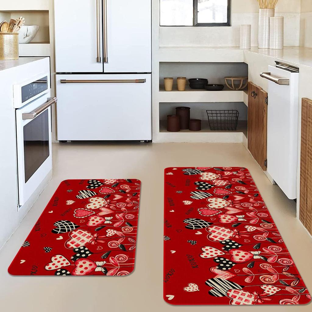 Прочный комплект нескользящих ковриков для кухни и ванной на День святого Валентина