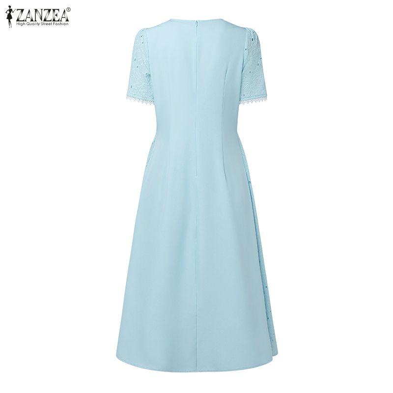 ZANZEA Женское повседневное летнее платье с отложным воротником, пэчворк, крючком, с коротким рукавом