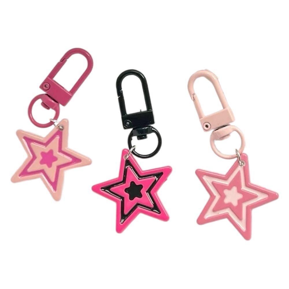 Rose Red Five-Pointed Star Pendant Cool Sweet Pink Star Keyring Y2k Star Key Chains Bag Pendant
