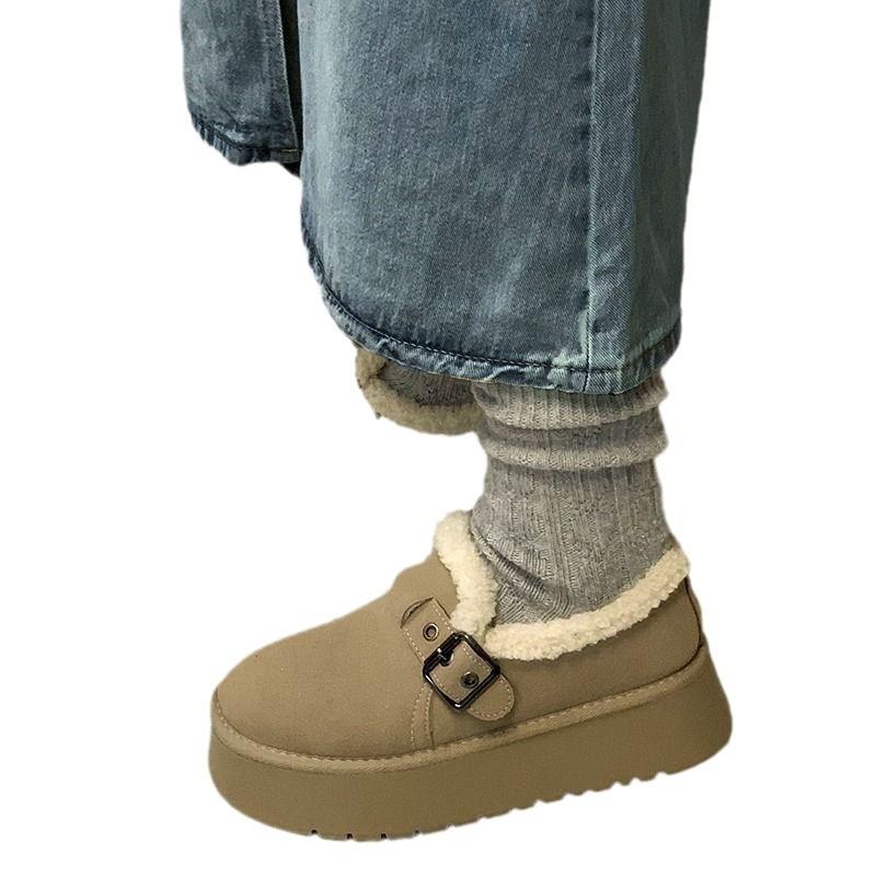 Зимние женские нескользящие ботинки на толстой подошве, как у интернет-знаменитостей, с набивным и утолщенным утеплителем, новые 2025 года, на одной педали, теплые хлопковые ботинки