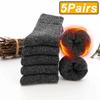 5 Pairs Winter Warm Men’s Socks Wool Male Women Socks Super Thicker Solid Socks Merino Wool Socks Against Cold Snow Terry Socks