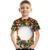 Kids Clothes Boys Tshirt Short Sleeve Children's T-Shirts 3D Building Blocks Print Funny Children Summer Clothes Girls Clothes