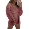 Women's Casual Solid Color Drawstring Plush Vest Shorts Coat Three Piece Suit