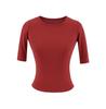 Basic round neck open button five-quarter sleeve T-shirt summer new female Spice Girl high elastic front shoulder short sleeve bottoming top
