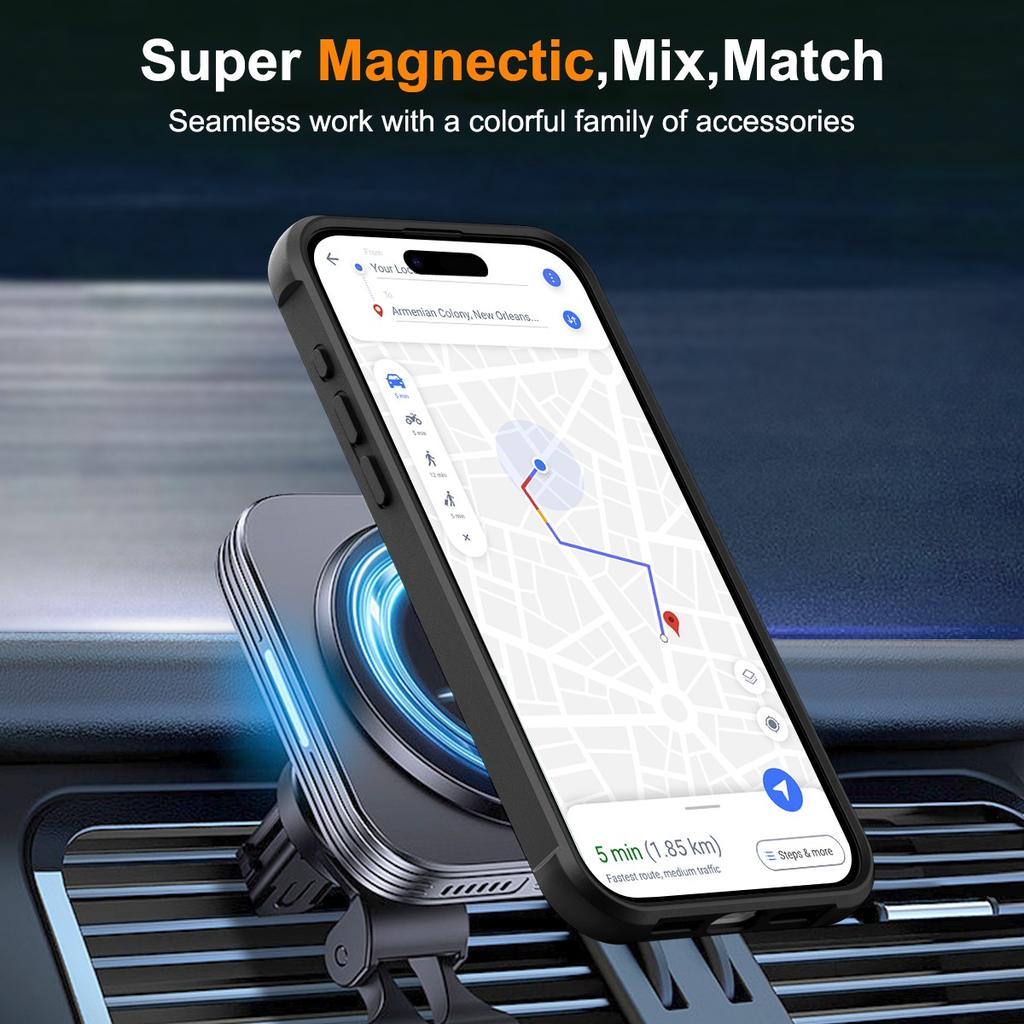 For iPhone 16 Pro Max Case Compatible with MagSafe Rotatable Ring Kickstand TPU+PC Phone Cover