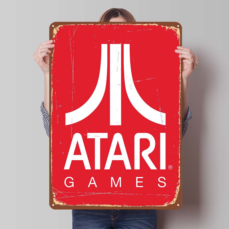 A-Atari Posters Classic Game Metal Signs Wall Decor Custom Tinplate Plaques for Gamers Gaming Room Decoration Art Mural Man Cave