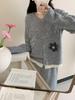 Комплект свитера и юбки с 3D вышивкой в виде цветов - Женский осенне-зимний корейский стиль, свободный крой, универсальный, средней длины, костюм из двух предметов.