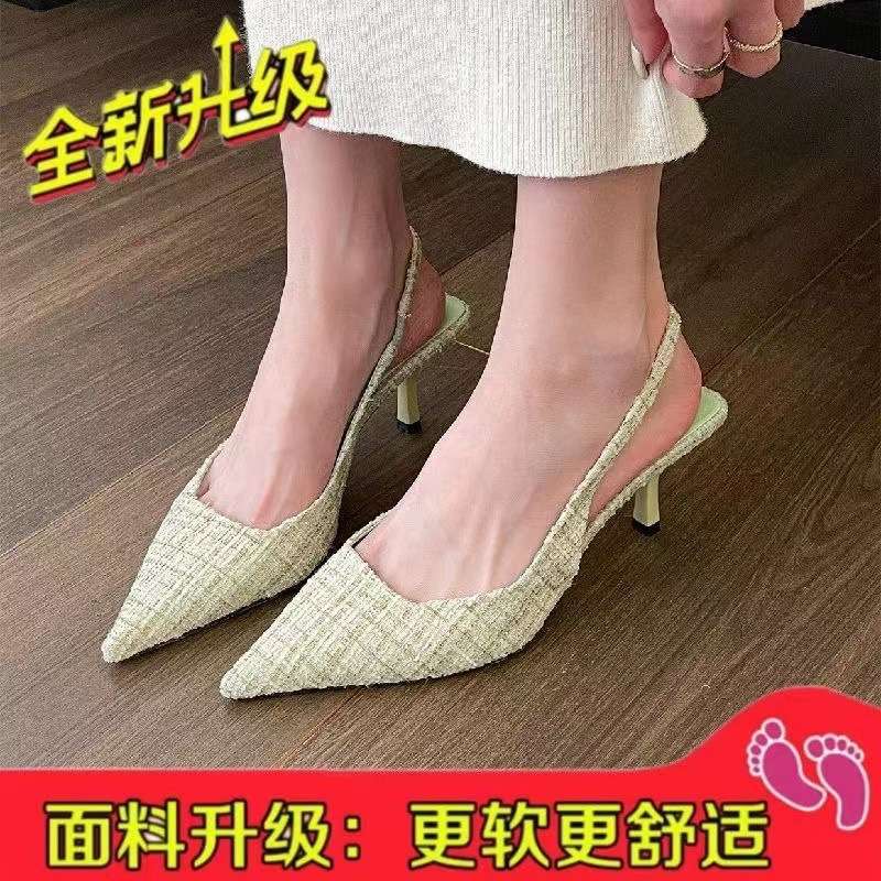 2025 новая весенне-летняя корейская версия клетчатые туфли-лодочки на высоком каблуке, с острым носком, с мелким вырезом, задний тонкий каблук