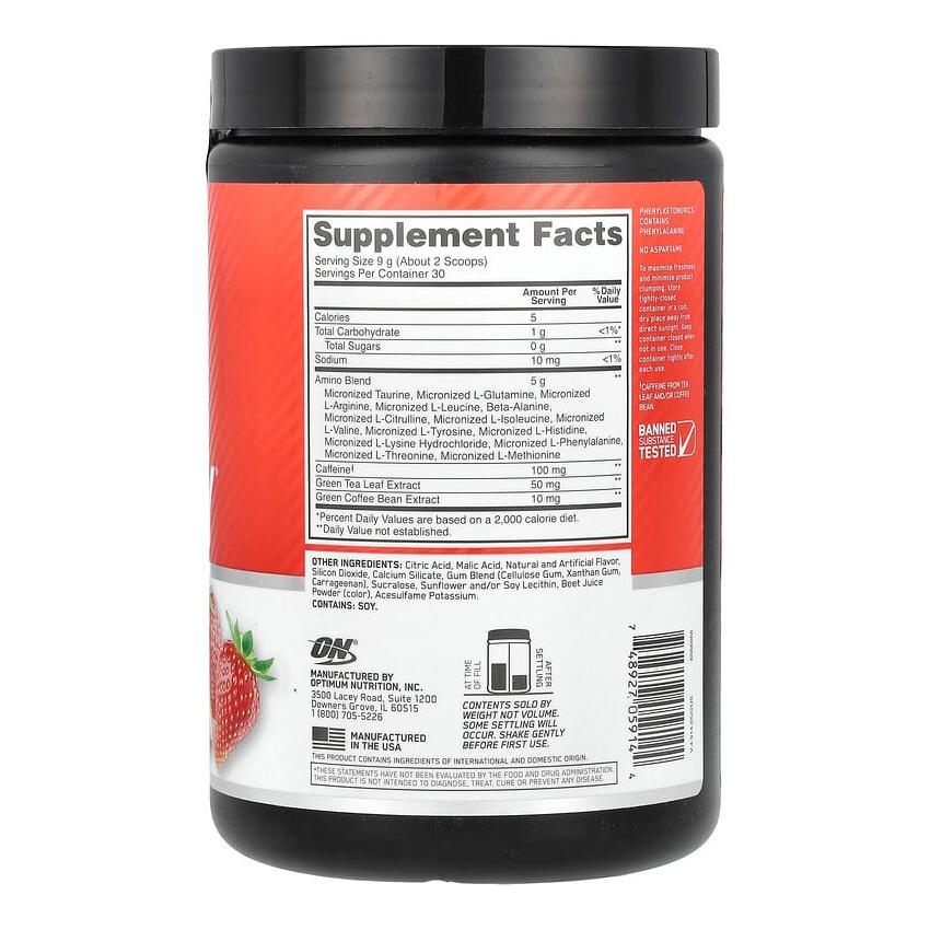 Essential Amino Acids Juicy Strawberry (270 G), Essential Amin.O. Energy Juicy Strawberry Burst, Optimum Nutrition
