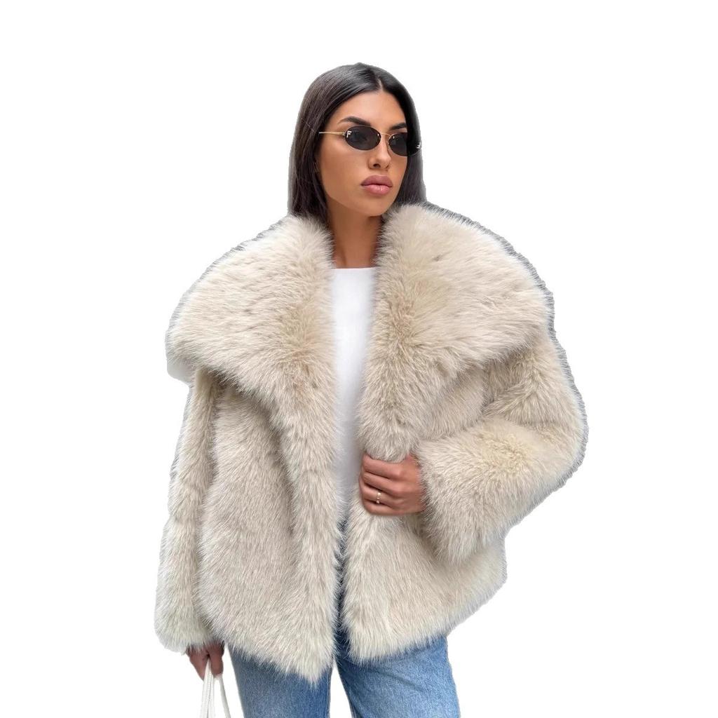 Новое женское плюшевое пальто из искусственного меха, осенне-зимнее, утолщенное, теплое, с большим лацканом, экологичное шерстяное пальто