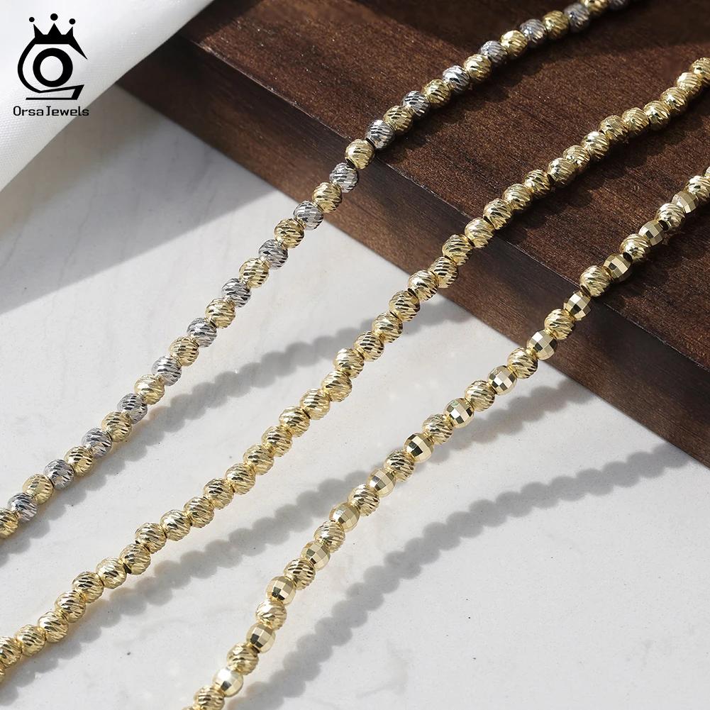 ORSA JEWELS Настоящее стерлинговое серебро 925 пробы Браслет-цепочка с бусинами для женщин Подарок-украшение Браслет-цепочка с бусинами 4 мм Аксессуары GAB01