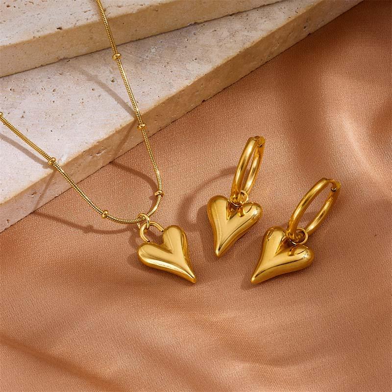 316L Stainless Steel Necklace for Women Vintage Heart Pendant Bracelet Earrings Shiny Zircon Anklet Trendy Wedding Party Shining Gold Color Jewelry
