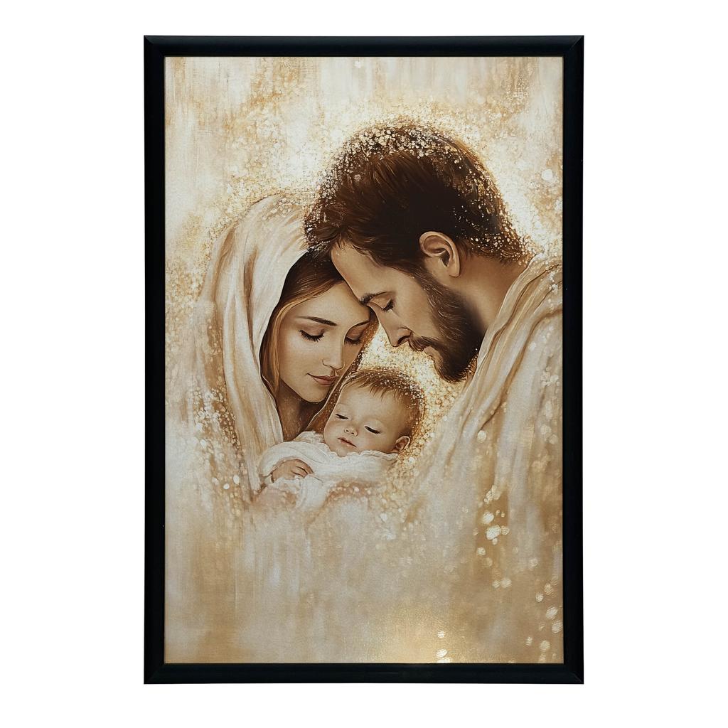 Poster Holy Family In Golden Glow Poster Holy Family In Golden Glow, 50X70 Cm, Gold Aluminum Frame, 230 Gsm Matte Paper