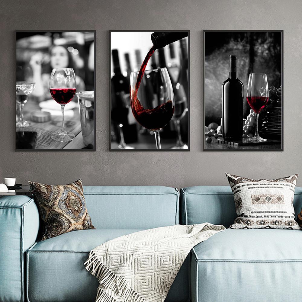 Мода Красное вино Чашка Искусство Холст Картина Современные Плакаты и Принты Западный Ресторан Бар Настенное Искусство Картина Коридор Домашний Декор