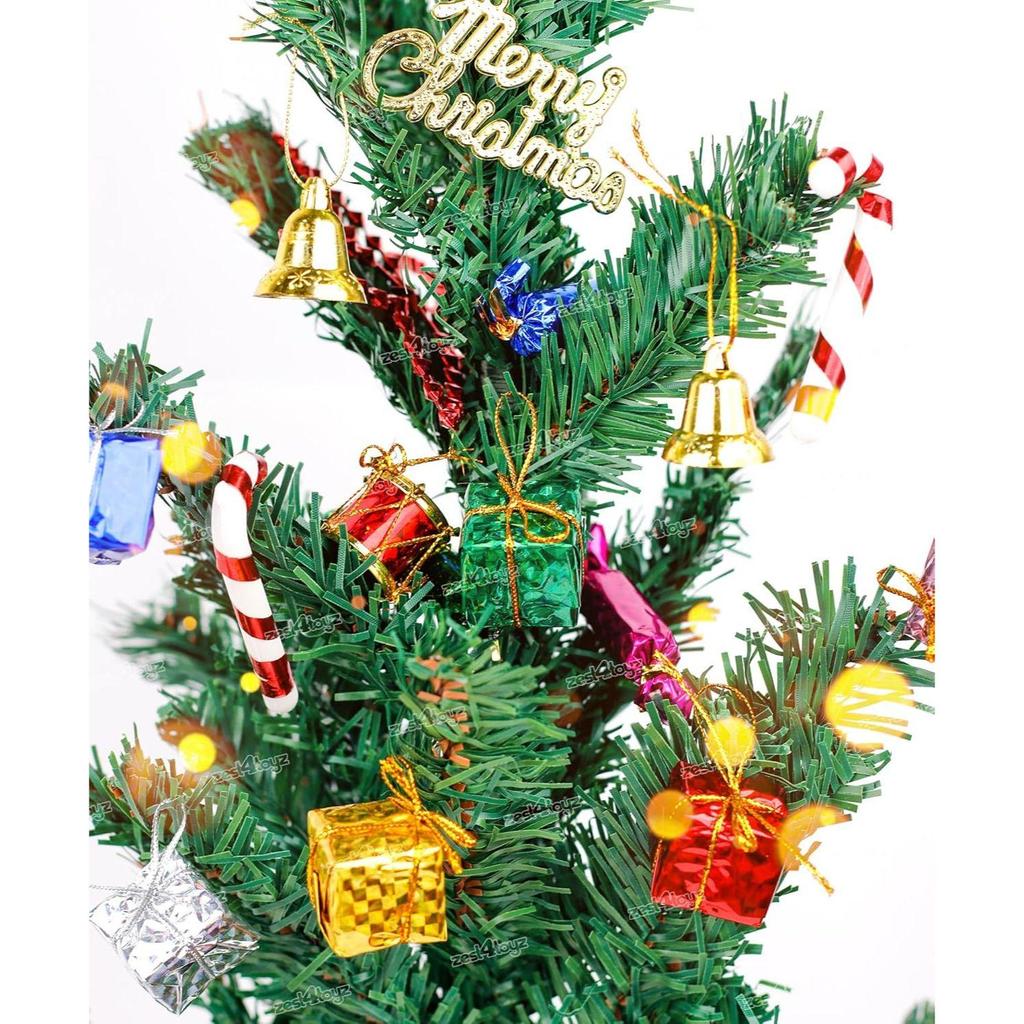 Christmas Decorations with Bells Candy Sticks Stars Gift Boxes and Santa Ornaments Christmas Tree Decoration Items (90 Pcs) Multicolor