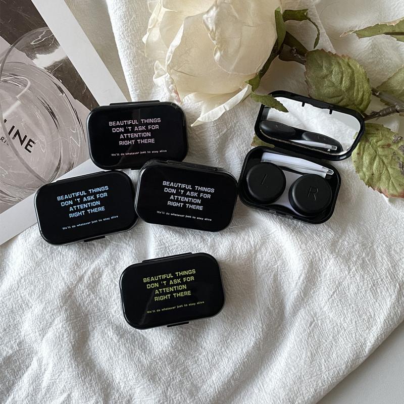1Box Contact Lenses Case Simple Beauty Pupil Storage Box Women Travel Cosmetic Lens Container W/Suction Rod Tweezers Mirror