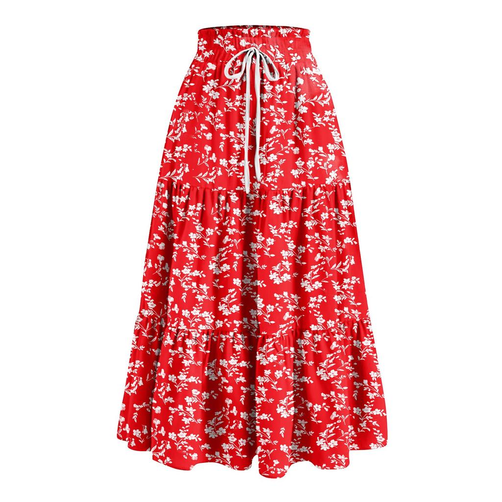 Женская весенняя повседневная длинная юбка с оборками, однотонная юбка, ретро-юбка в складку