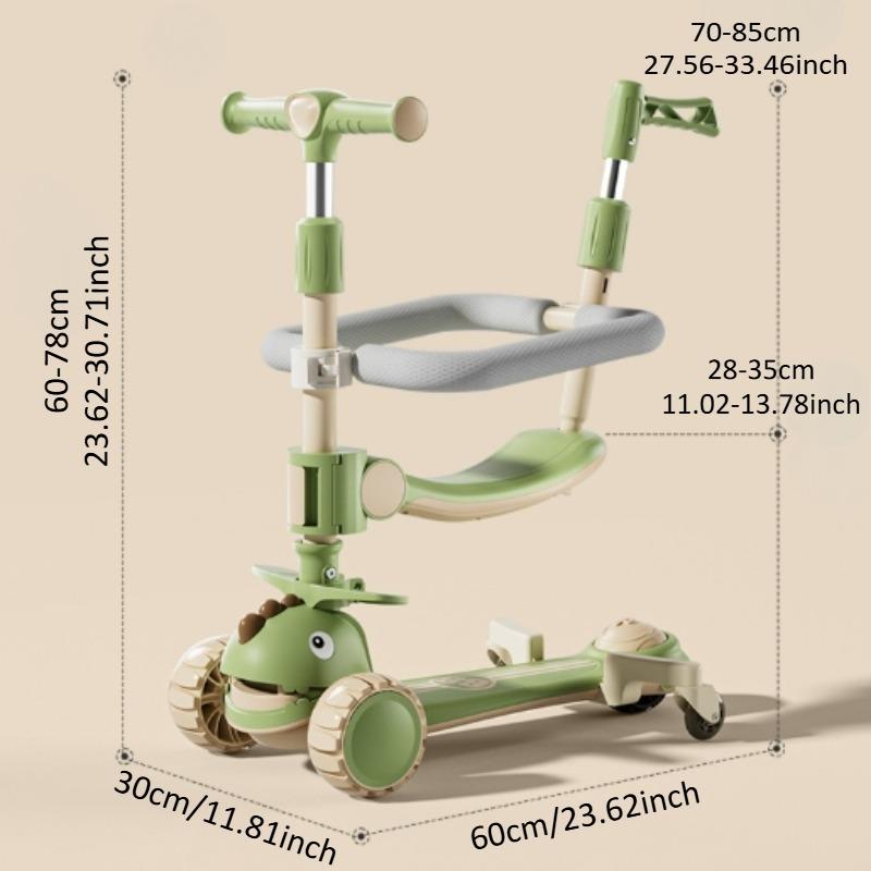Детский кик-скутер 6-в-1 со светодиодными колесами, ручкой для толкания, поручнем, регулируемой высотой, реверсивным сиденьем, 3-колесный скутер для детей