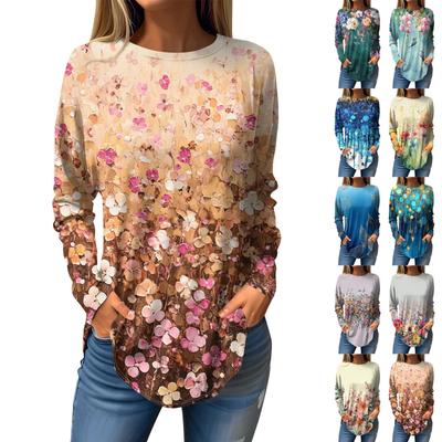 Футболки для женщин, осенние повседневные рубашки с длинным рукавом, толстовка, винтажный топ с графическим принтом, пуловер