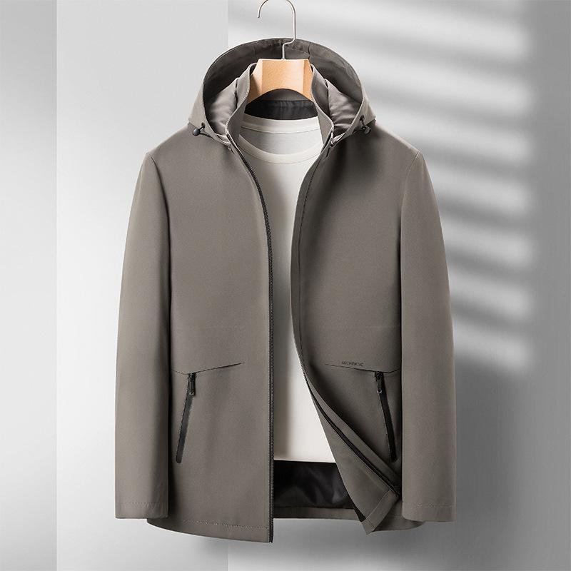 Spring and Autumn New Hooded Jacket Removable Hat Jacket Men's Solid Color Versatile Jacket Men's Casual Men's Jacket