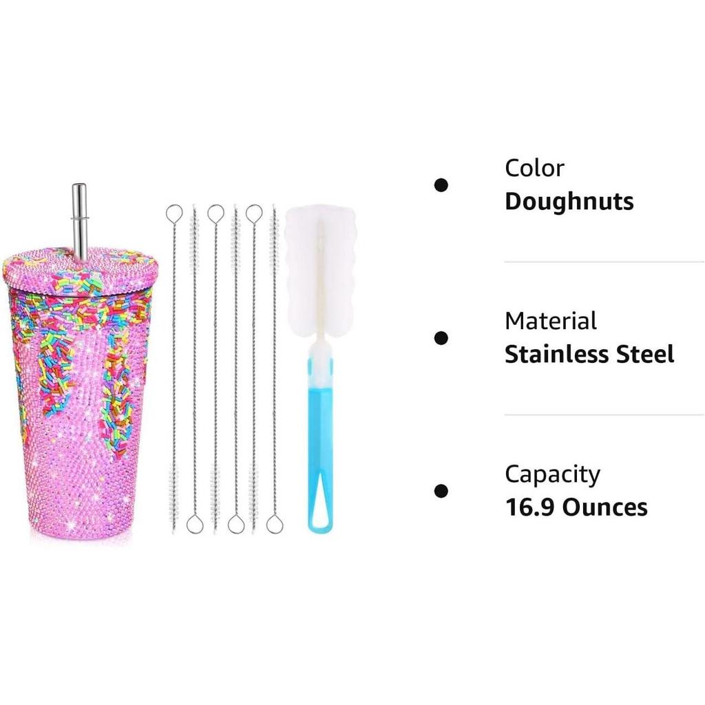 Стакан с шипами и бриллиантами, блестящая бутылка для воды с крышкой, вакуумный термостакан из нержавеющей стали, соломенный стакан со стразами