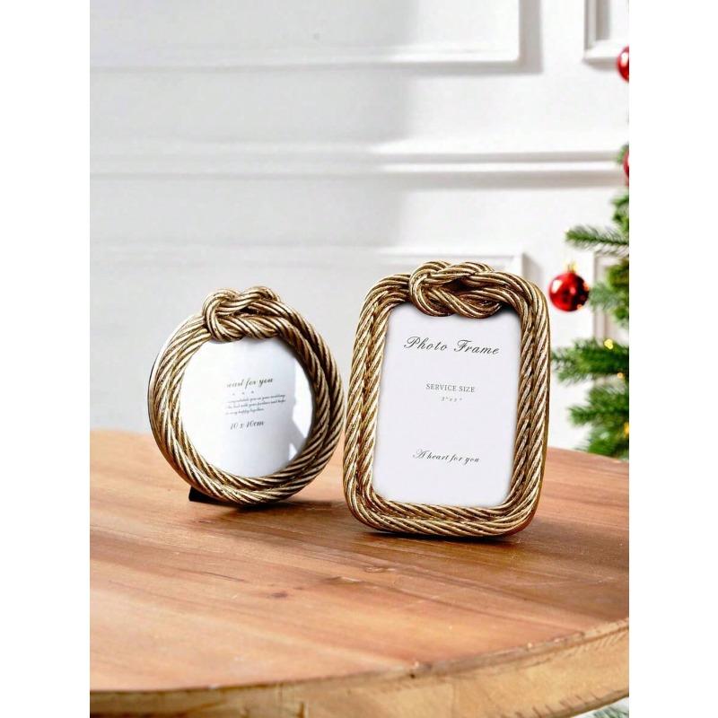 Creative Iron Wire Knot Decor Photo Frame, Resin Material Frame for Desktop Cozy Photo Display, Suitable for Home Photo Decoration