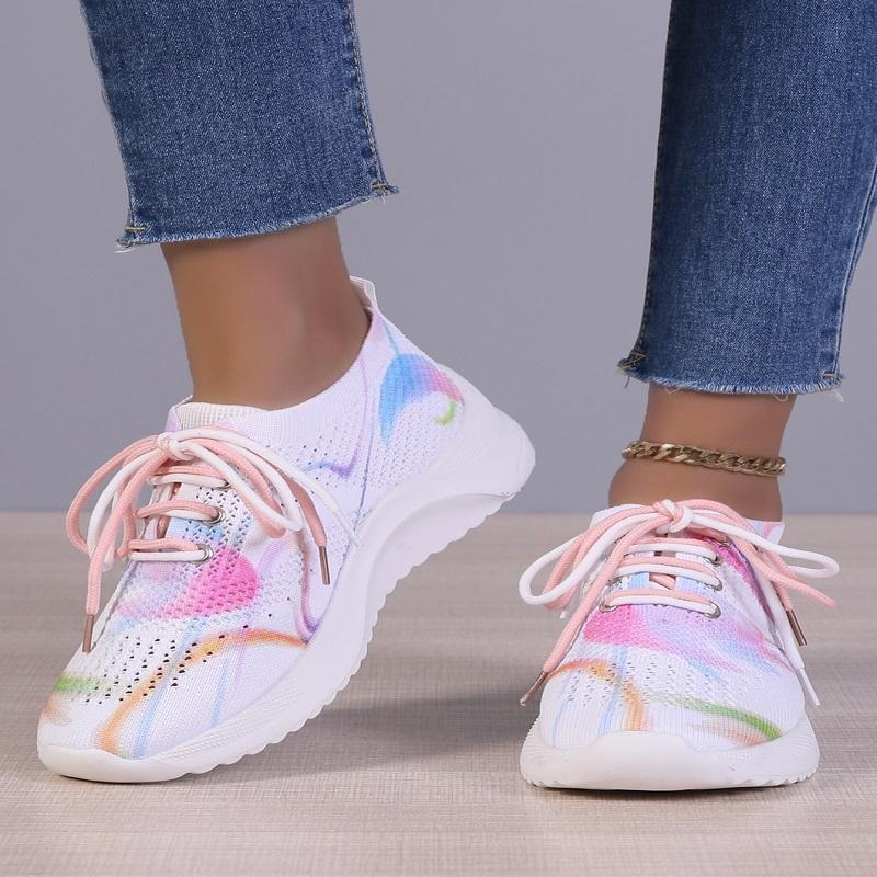 Женские вязаные кроссовки в сетку разных цветов, осень 2024, легкие дышащие кроссовки с мягкой подошвой, женские туфли без шнуровки на плоской подошве, носки