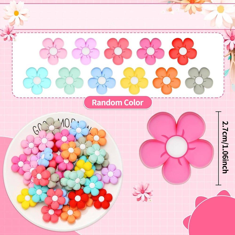 10/20pcs Colorful Flower Silicone Beads Cute Flower Beads Flat Spaced Beads Jewelry Making DIY Bracelet Necklace Earrings Keychain Crafts