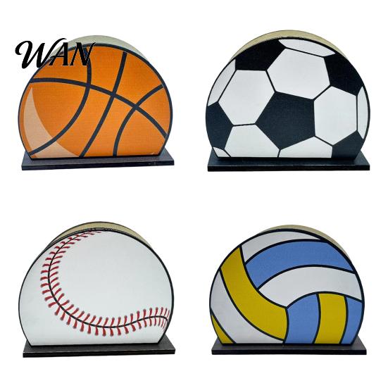 One-hand Paper Towel Dispenser Sports Ball Napkin Holder for Table, Freestanding Wooden Dispenser, Football Tabletop Tissue Theme Birthday Party