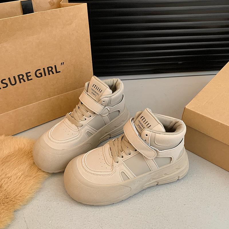 CRLAYDK Classic Womens High Top Platform Sneakers Fashion Leather Lace Up Casual Walking Shoes Hook and Loop Ankle Booties