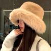 Harbon Bear Premium Sense Lady Hat Imitation Fox Plush Winter Bucket Hat