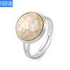 Natural Shell Round Faceted White Abalone Shell Adjustable Ring Gift for Women