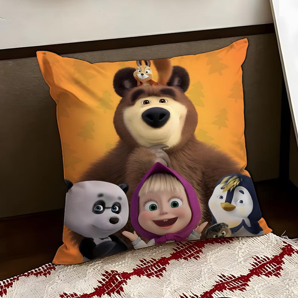 Cute MMasha and the BBear Cushion Cover Reversible Soft Durable Pillow Cover Home  Car MultiScene Use for Daily Comfort