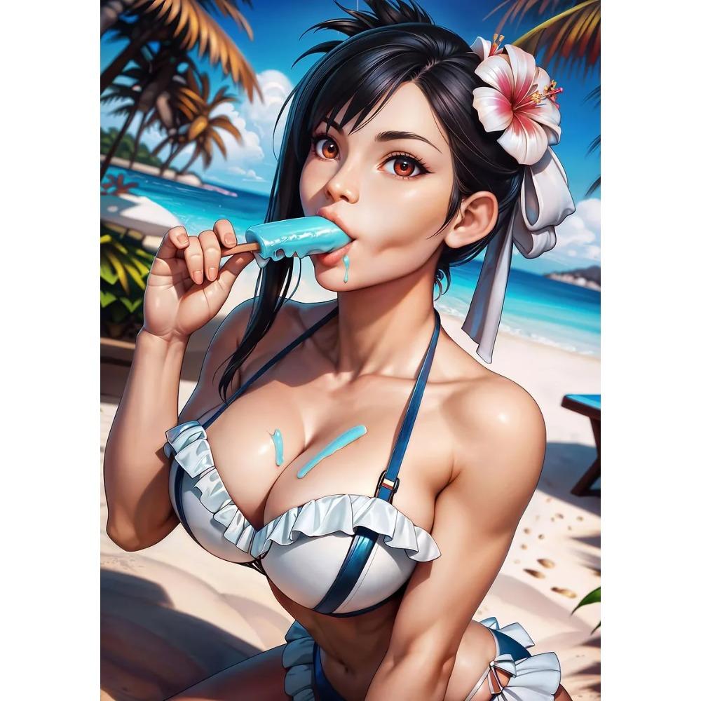 Fashion Sexy Girl in Pool Posters Anime Cartoon Japanese Style Prints Canvas Painting Wall Art Pictures Home Living Room Decor
