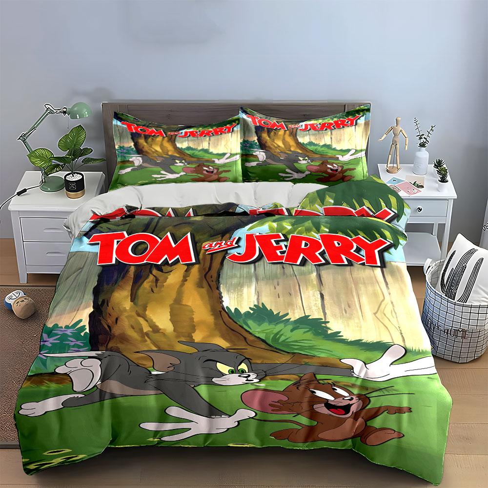 Tom and Jerry illustration. Bedding sets Duvet cover sets Duvet covers Pillowcases(1 * Duvet Cover 2 * Pillowcases, without duvet insert)