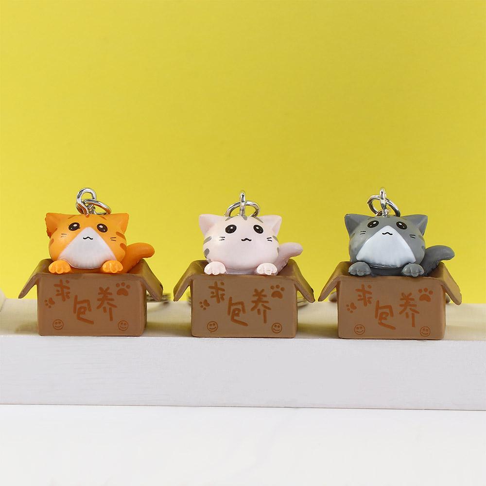 Cute Cartoon Ornaments Box Personality Little Cat Key Ring For Men Women Bag Charm Pendant Keychain