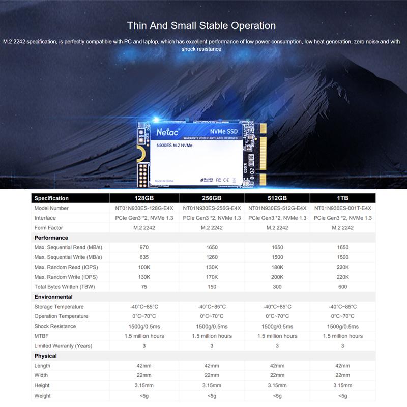 Netac SSD-накопитель M.2 2242 NVMe Внутренний твердотельный диск