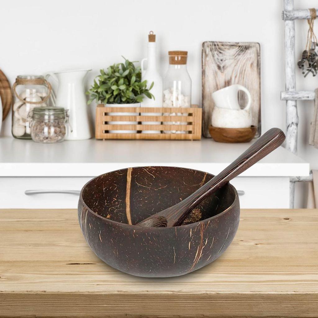 Natural Coconut Bowl Set with Wooden Spoon Eco Friendly Handcrafted Tableware for Salads and Smoothies
