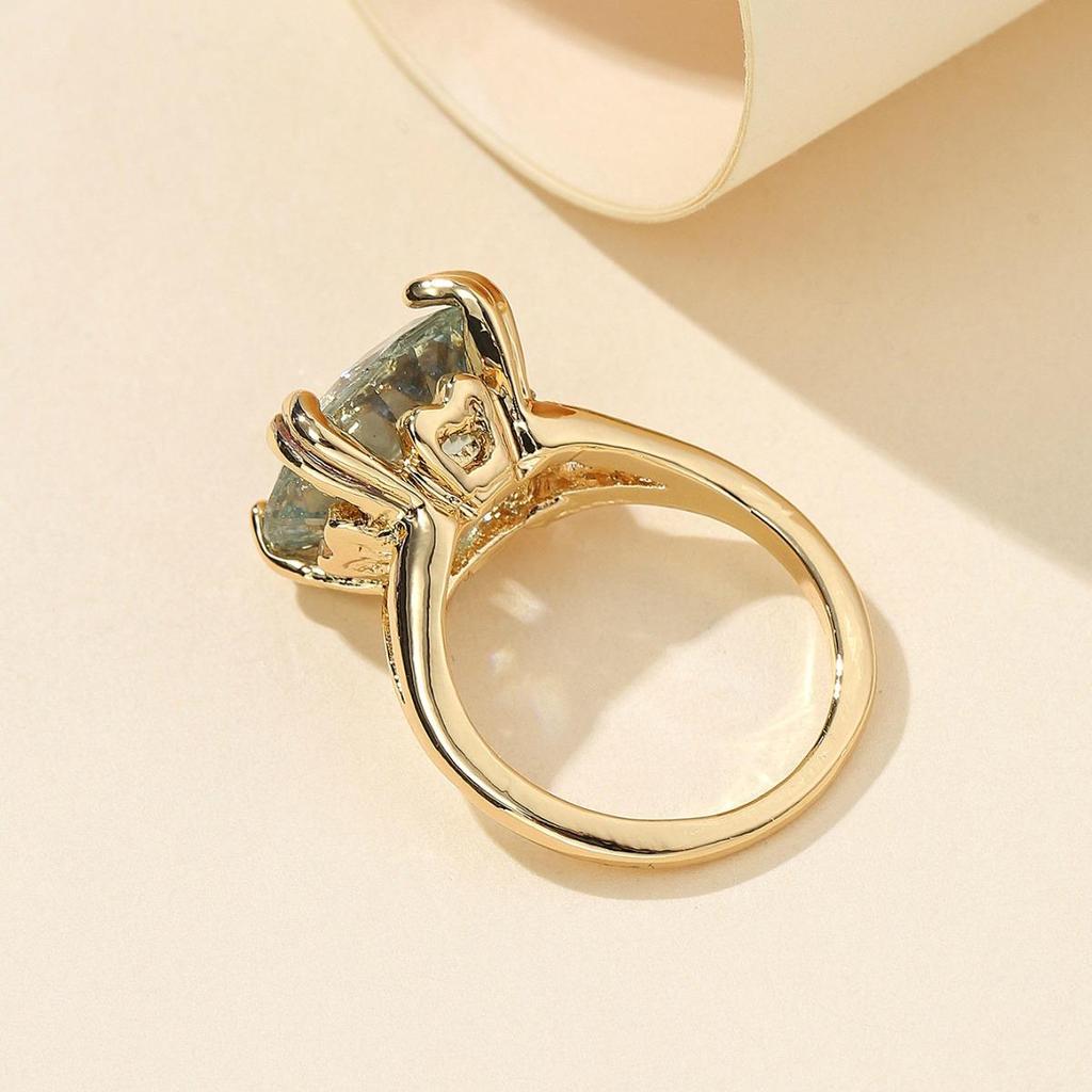 Jianjie Luxury 14K Gold Women's Ring with Sea Blue Diamond - European & American Style