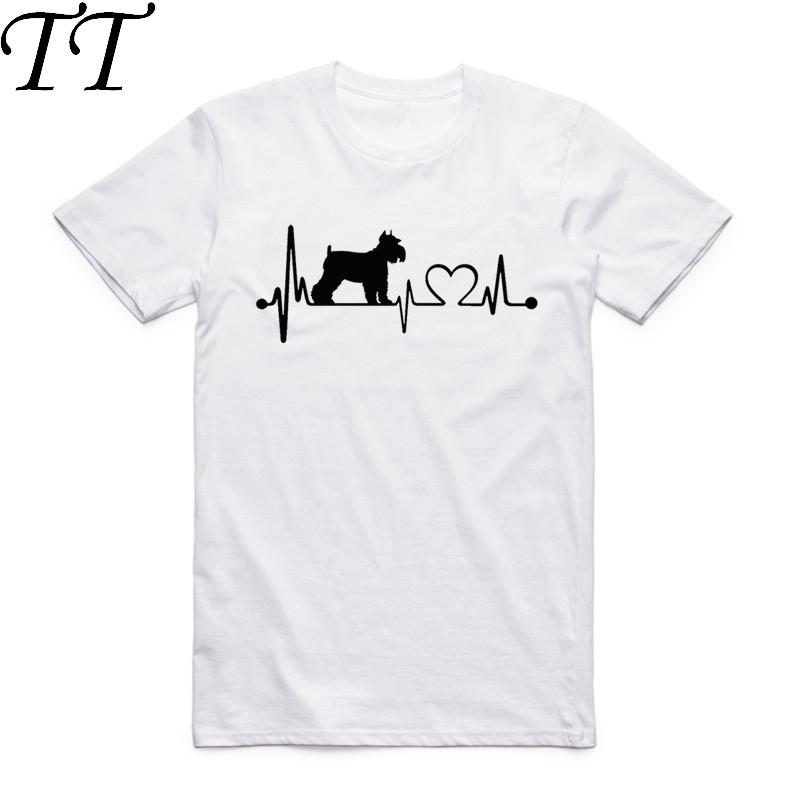 Asian Size Men And Women Printing Animal Lover I Love My Dog Schnauzer Heartbeat T-shirt O-Neck